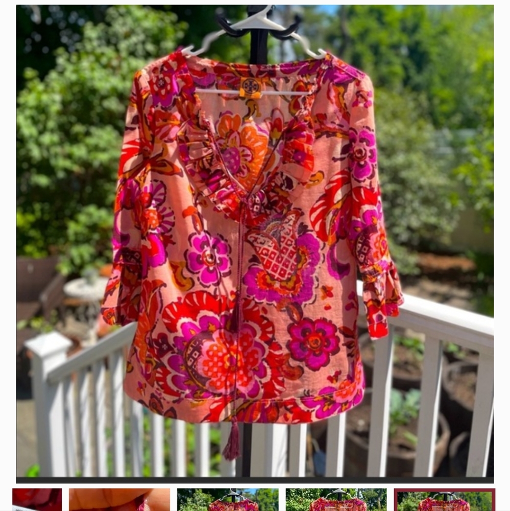 Tory Burch Women's Gwenna Tunic Size 4 and Floral Colors.